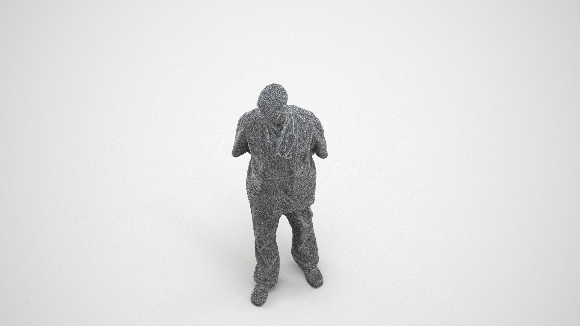 realistic 3D man medical, scanned archviz people for Blender and 3ds Max, wireframe three-quarter view