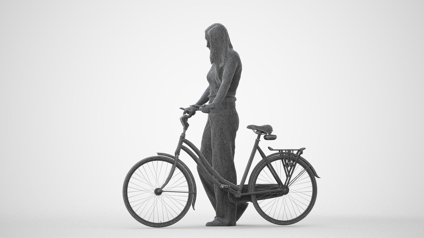 realistic 3D people woman casual cycling, render-ready for V-Ray and Corona, FBX OBJ, square thumbnail