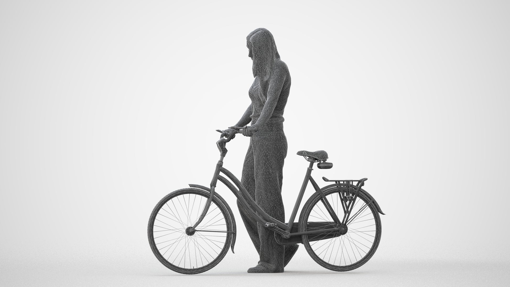 realistic 3D people woman casual cycling, render-ready for V-Ray and Corona, FBX OBJ, square thumbnail