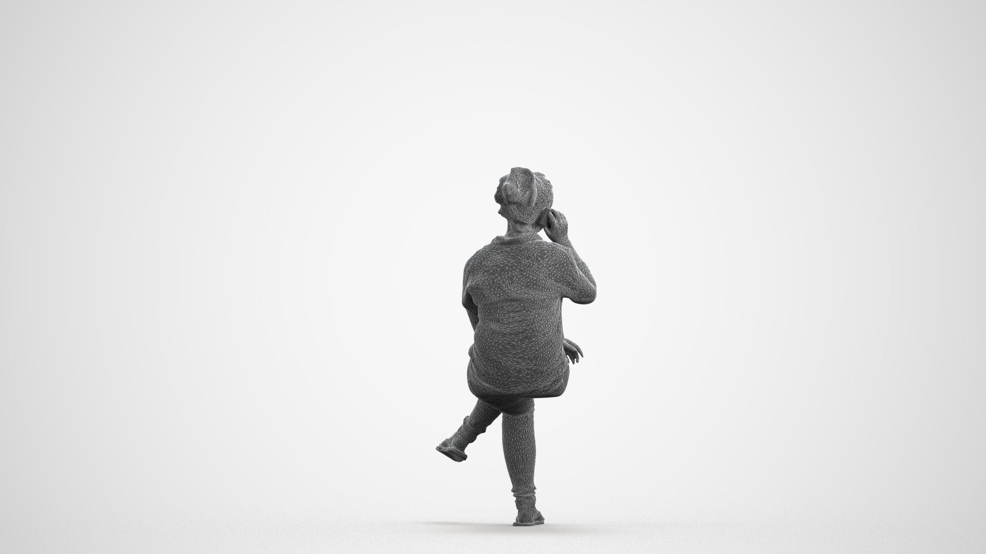 3D scanned boy sitting casual, photorealistic archviz people for Enscape and SketchUp, wireframe front view