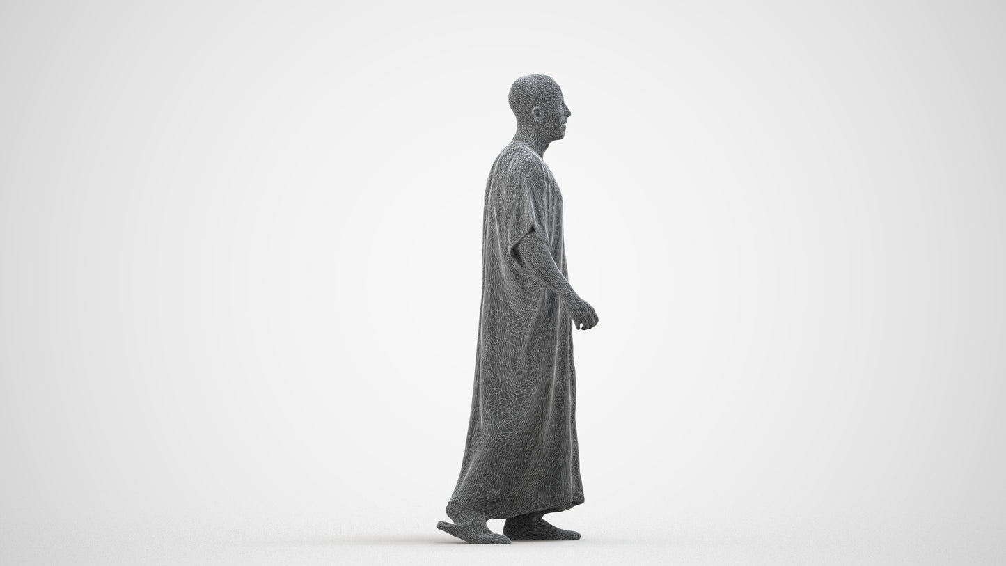 3D scanned man walking, photorealistic archviz people for Enscape and SketchUp, wireframe side view