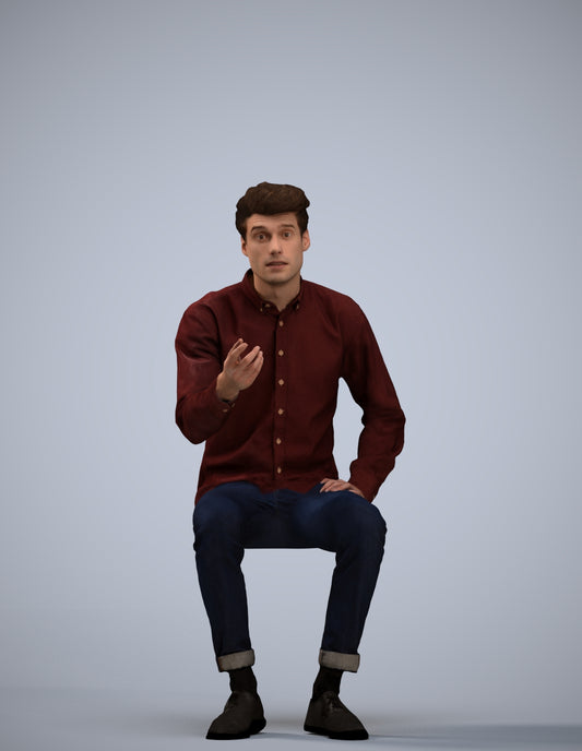 realistic 3D people man casual sitting, render-ready for V-Ray and Corona, FBX OBJ