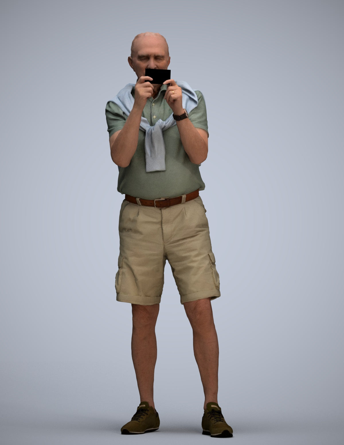 realistic 3D senior man casual standing, scanned archviz people for Blender and 3ds Max