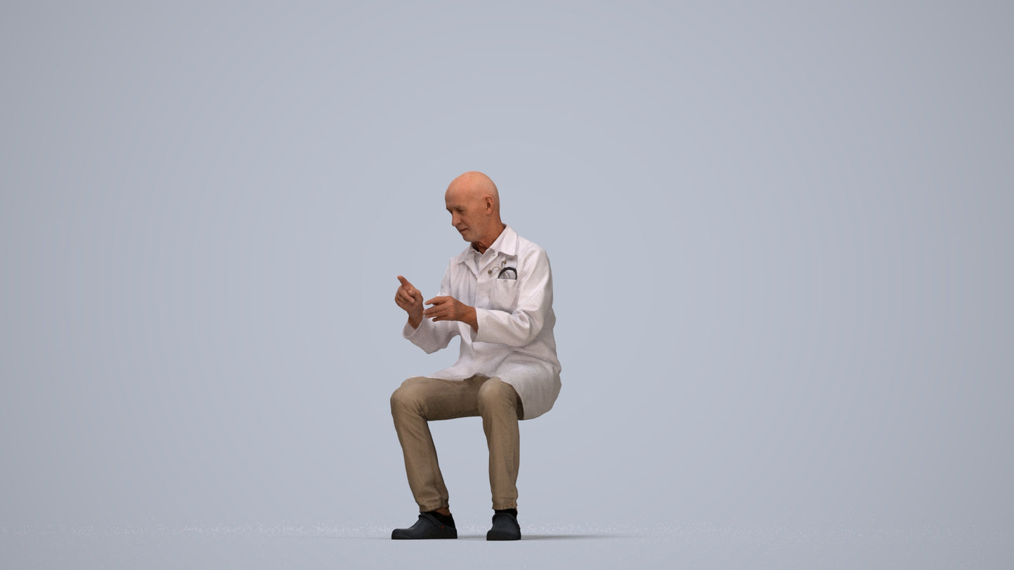 3D people model senior man medical, scanned human for 3ds Max rendering, top-down view render