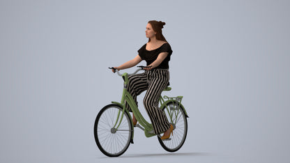 photogrammetry 3D woman casual cycling, realistic human model archviz FBX, three-quarter view render
