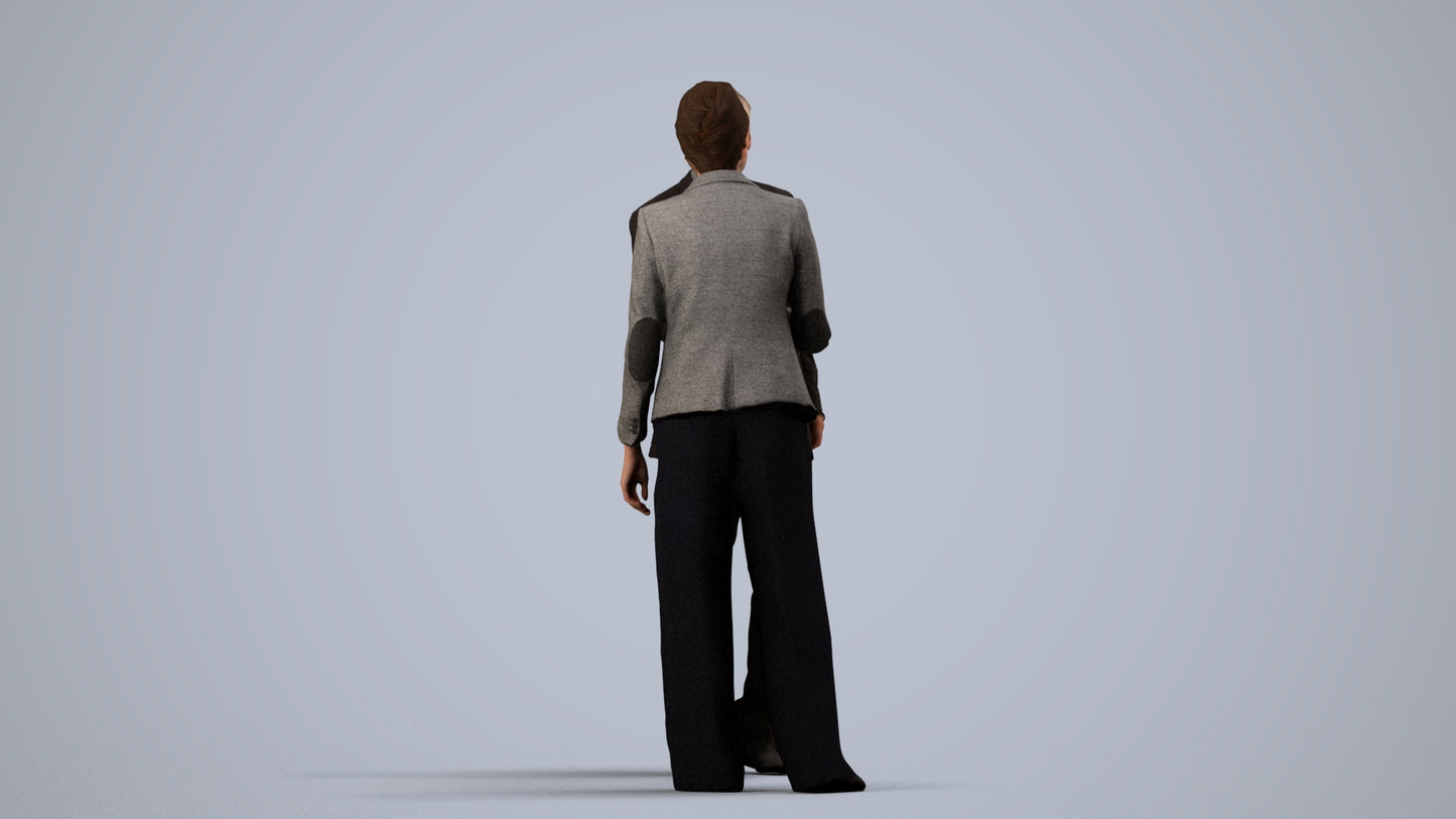 photogrammetry 3D woman business, realistic human model archviz FBX, side view render