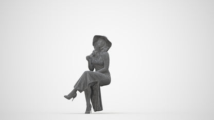 realistic 3D people woman casual sitting, render-ready for V-Ray and Corona, FBX OBJ, wireframe back view
