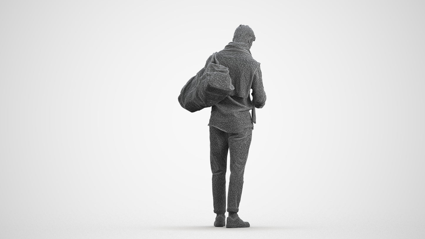 realistic 3D people man casual walking, render-ready for V-Ray and Corona, FBX OBJ, wireframe front view