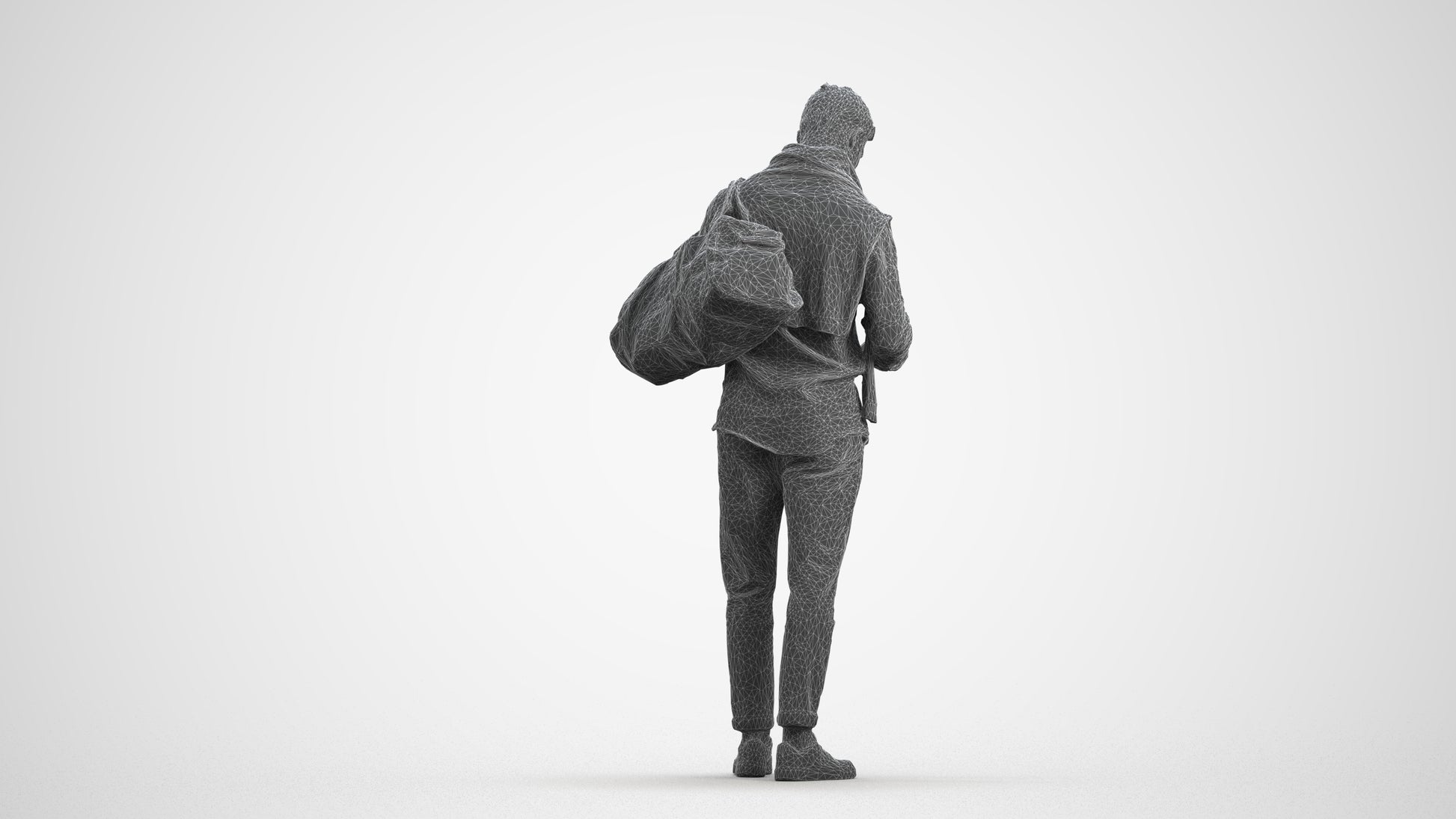 realistic 3D people man casual walking, render-ready for V-Ray and Corona, FBX OBJ, wireframe front view