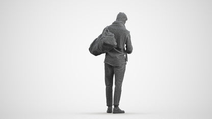realistic 3D people man casual walking, render-ready for V-Ray and Corona, FBX OBJ, wireframe front view