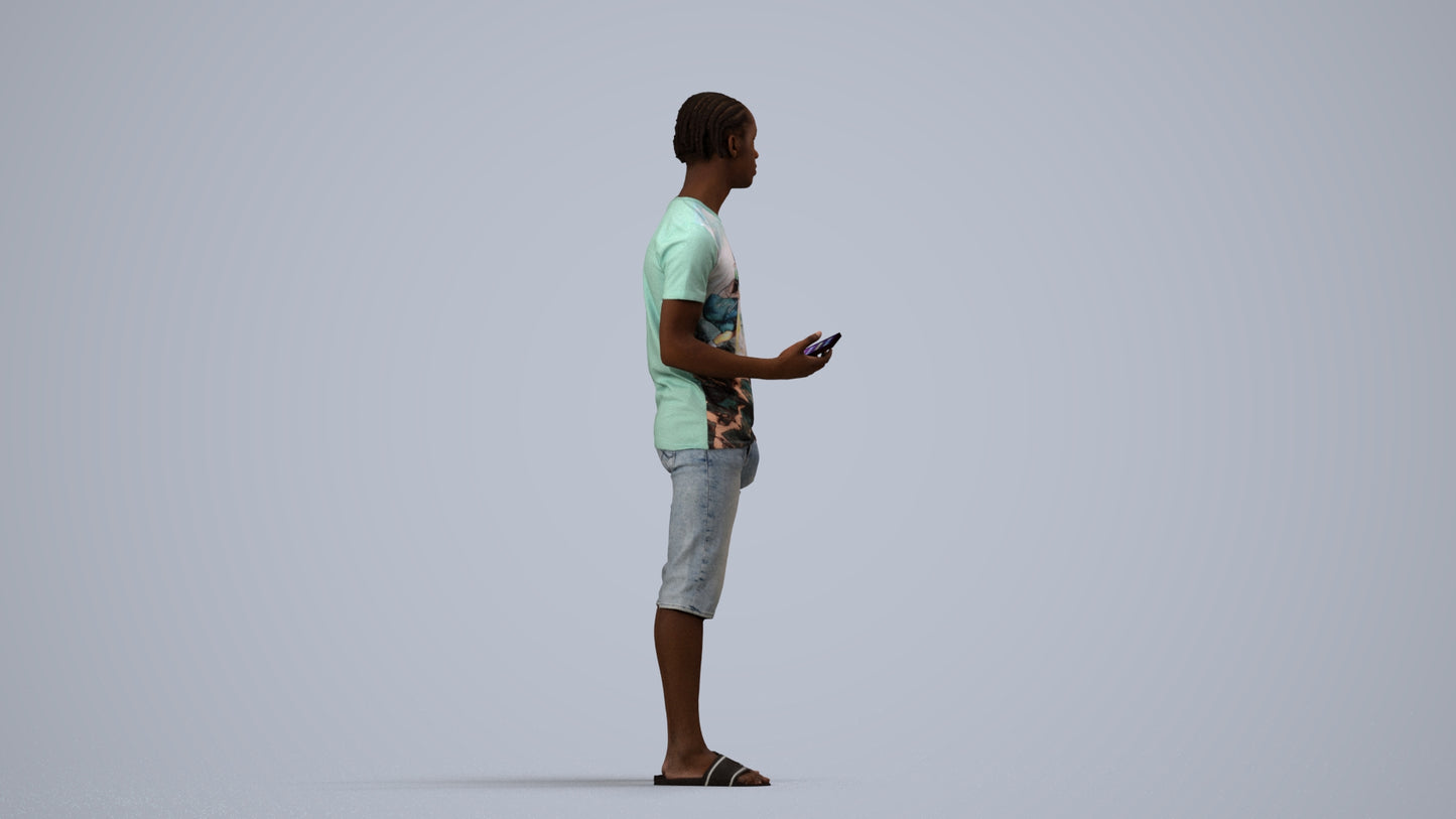 photogrammetry 3D boy casual kids, realistic human model archviz FBX, side view render