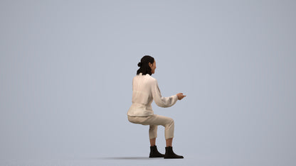 3D scanned woman sitting casual, photorealistic archviz people for Enscape and SketchUp, side view render