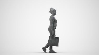3D people model woman casual shopping, scanned human for 3ds Max rendering, wireframe side view