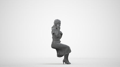 realistic 3D human woman casual sitting, archviz people FBX OBJ for Blender, wireframe side view