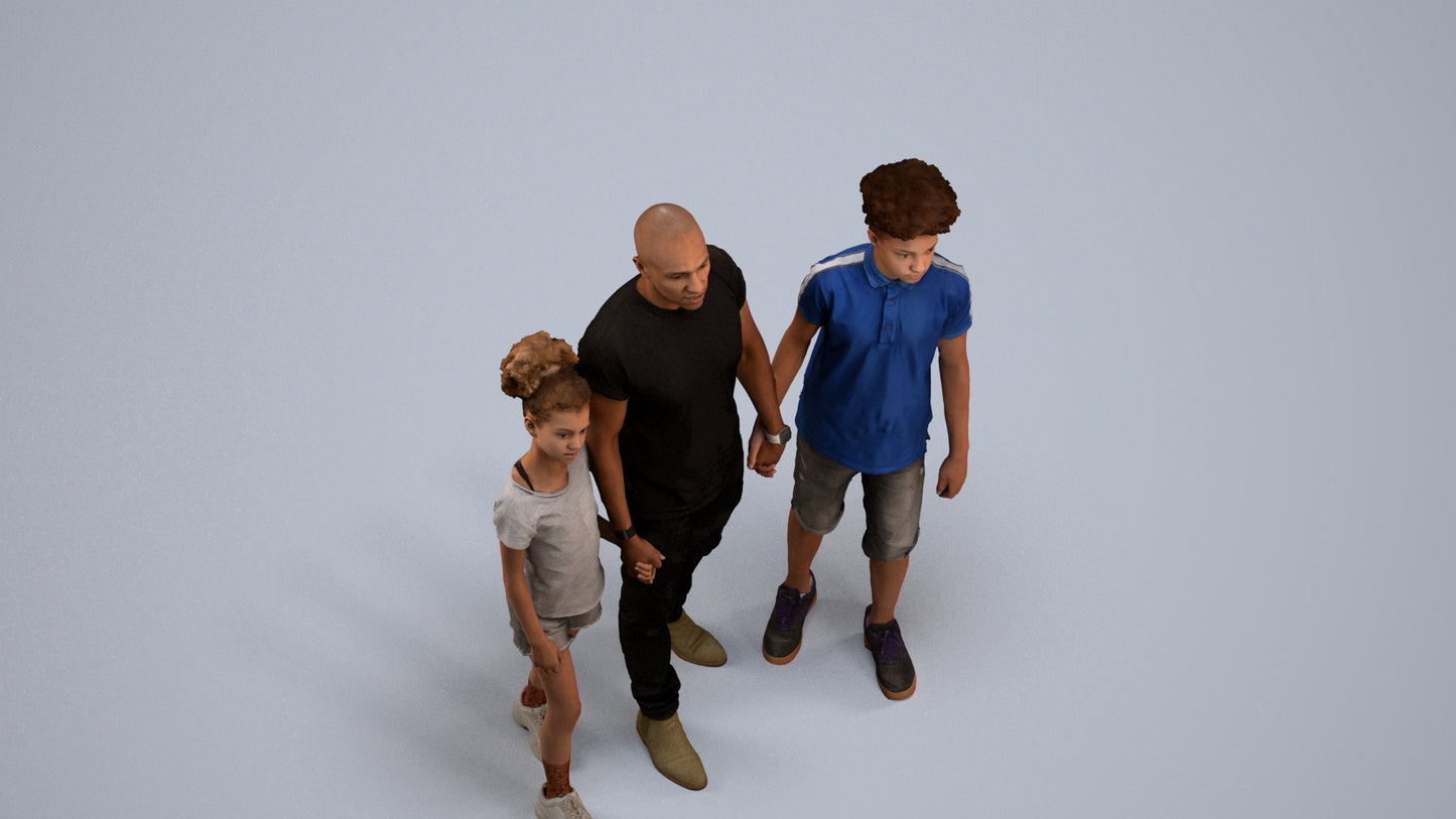 realistic 3D human girl casual kids, archviz people FBX OBJ for Blender, back view render