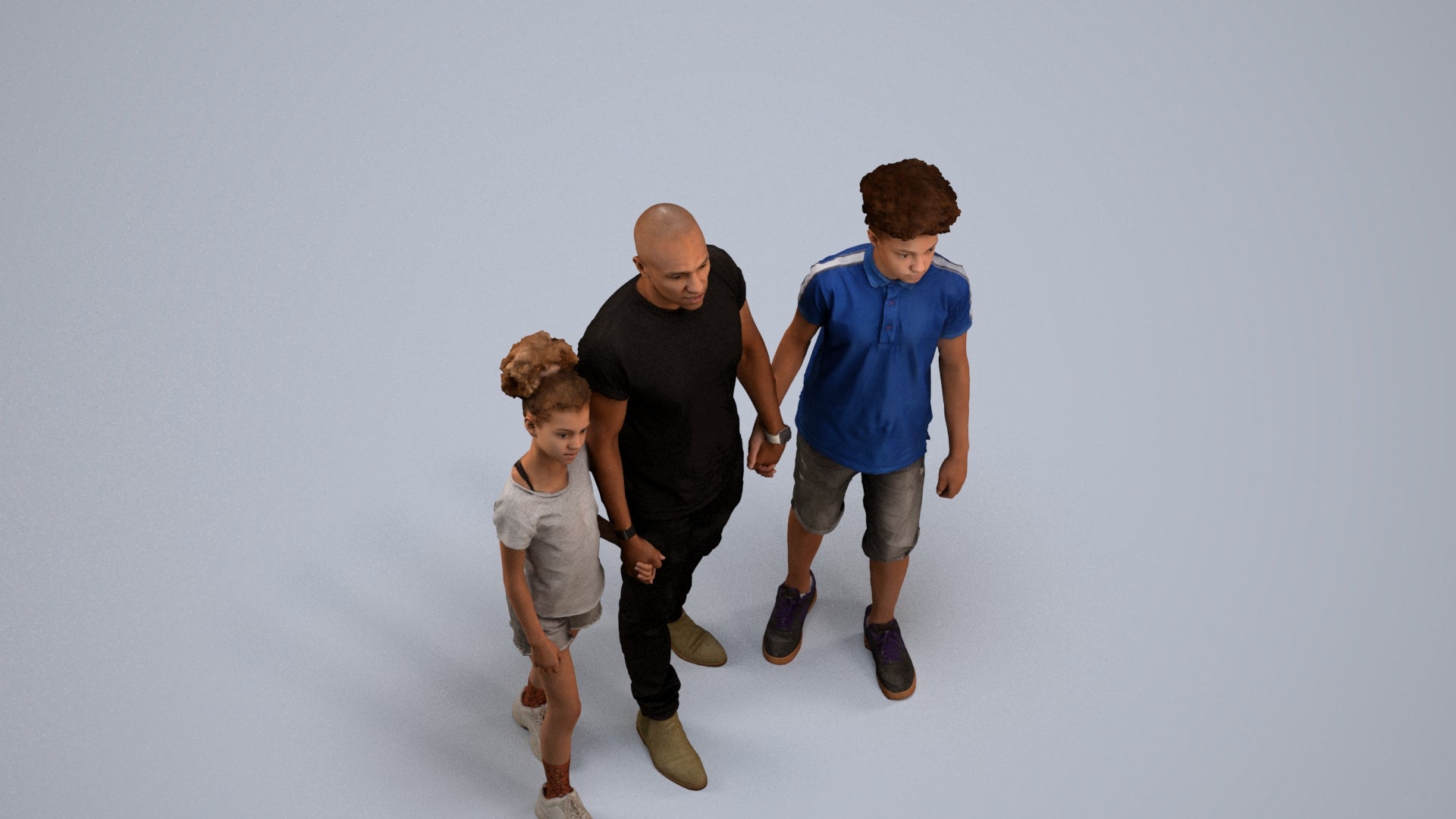 realistic 3D human girl casual kids, archviz people FBX OBJ for Blender, back view render