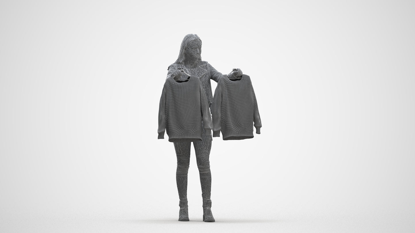 realistic 3D woman casual shopping, scanned archviz people for Blender and 3ds Max, three-quarter front view render