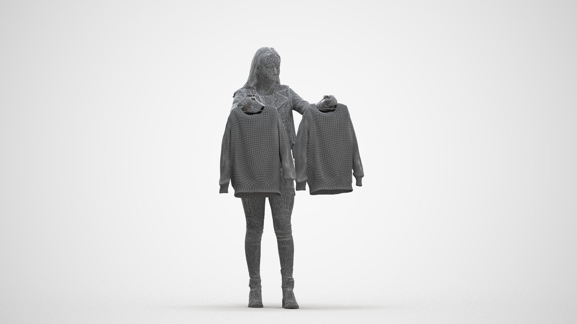 realistic 3D woman casual shopping, scanned archviz people for Blender and 3ds Max, three-quarter front view render