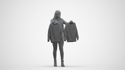 realistic 3D woman casual shopping, scanned archviz people for Blender and 3ds Max, three-quarter front view render