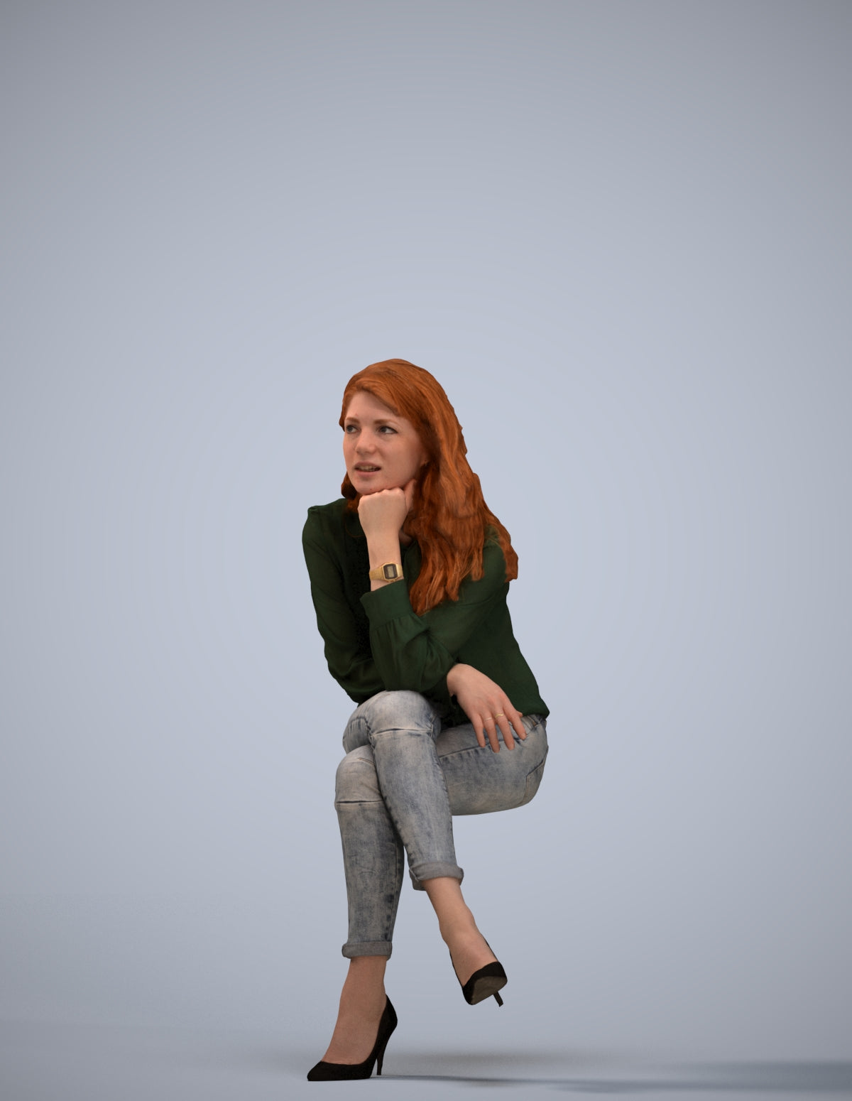 realistic 3D human woman casual sitting, archviz people FBX OBJ for Blender
