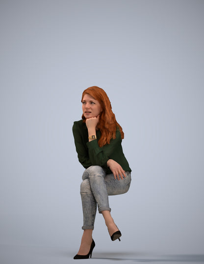 realistic 3D human woman casual sitting, archviz people FBX OBJ for Blender