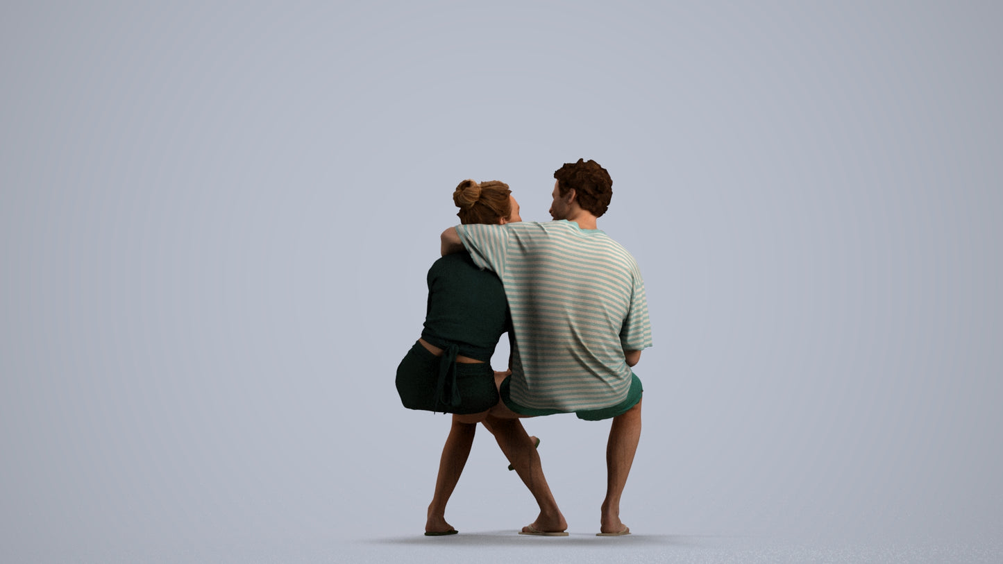 3D human model woman casual couple, photogrammetry scanned person for archviz, front view render