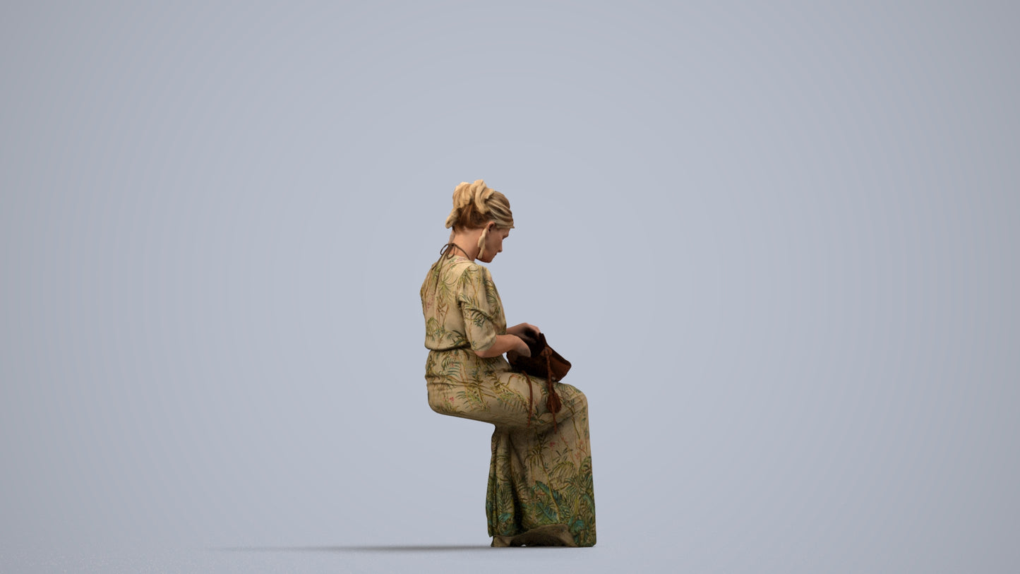 3D people model woman casual standing, scanned human for 3ds Max rendering, side view render