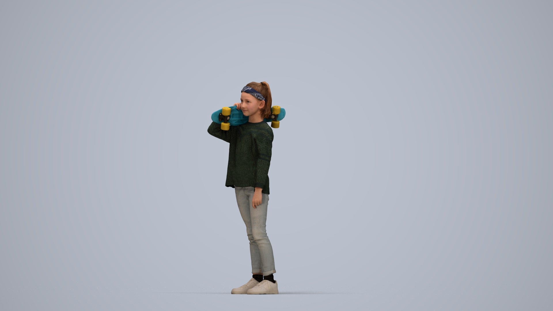 realistic 3D human girl casual kids, archviz people FBX OBJ for Blender, top-down view render
