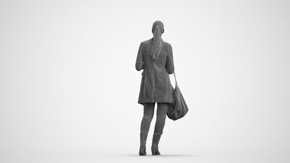 3D scanned woman walking business, photorealistic archviz people for Enscape and SketchUp, wireframe front view