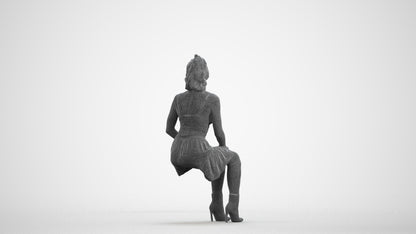 scanned 3D woman casual sitting, photogrammetry people for Enscape and V-Ray, wireframe front view