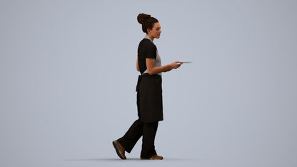 realistic 3D woman hospitality, scanned archviz people for Blender and 3ds Max, side view render