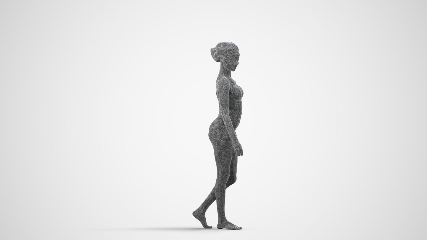 scanned 3D woman pool, photogrammetry people for Enscape and V-Ray, wireframe side view