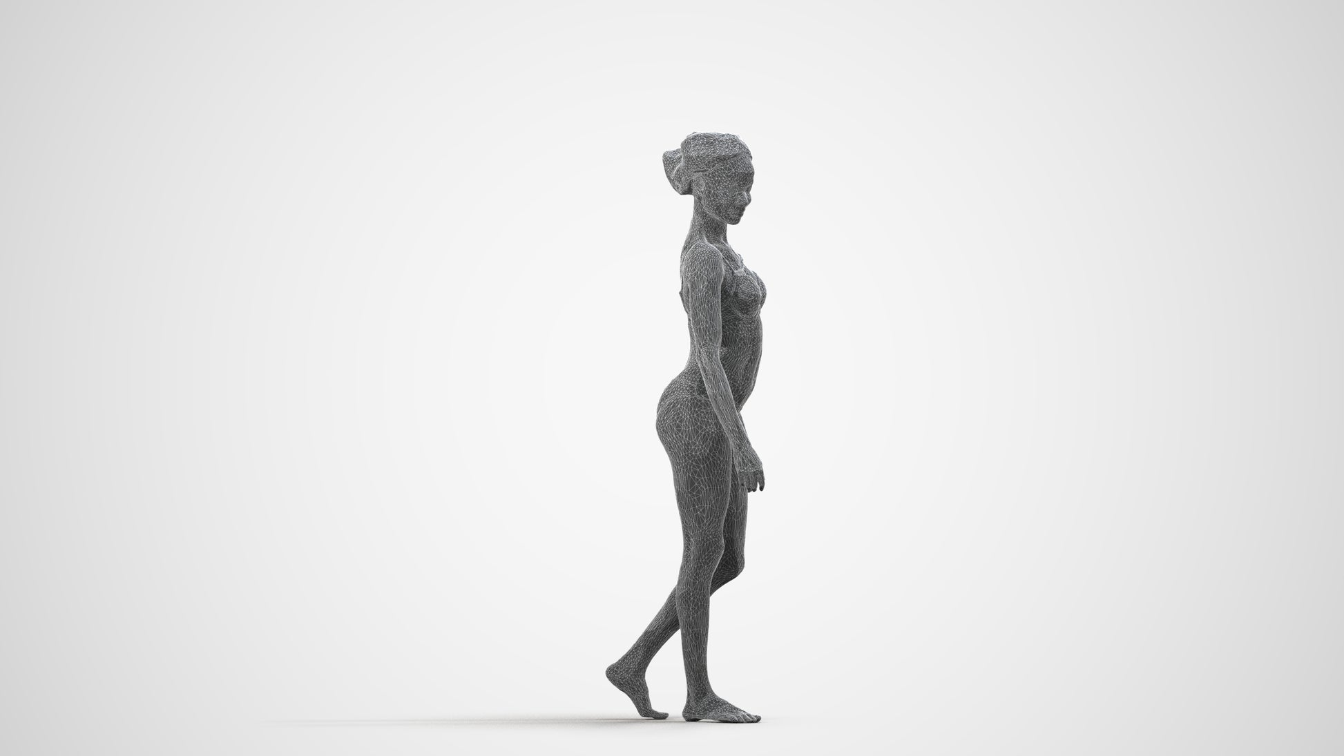scanned 3D woman pool, photogrammetry people for Enscape and V-Ray, wireframe side view