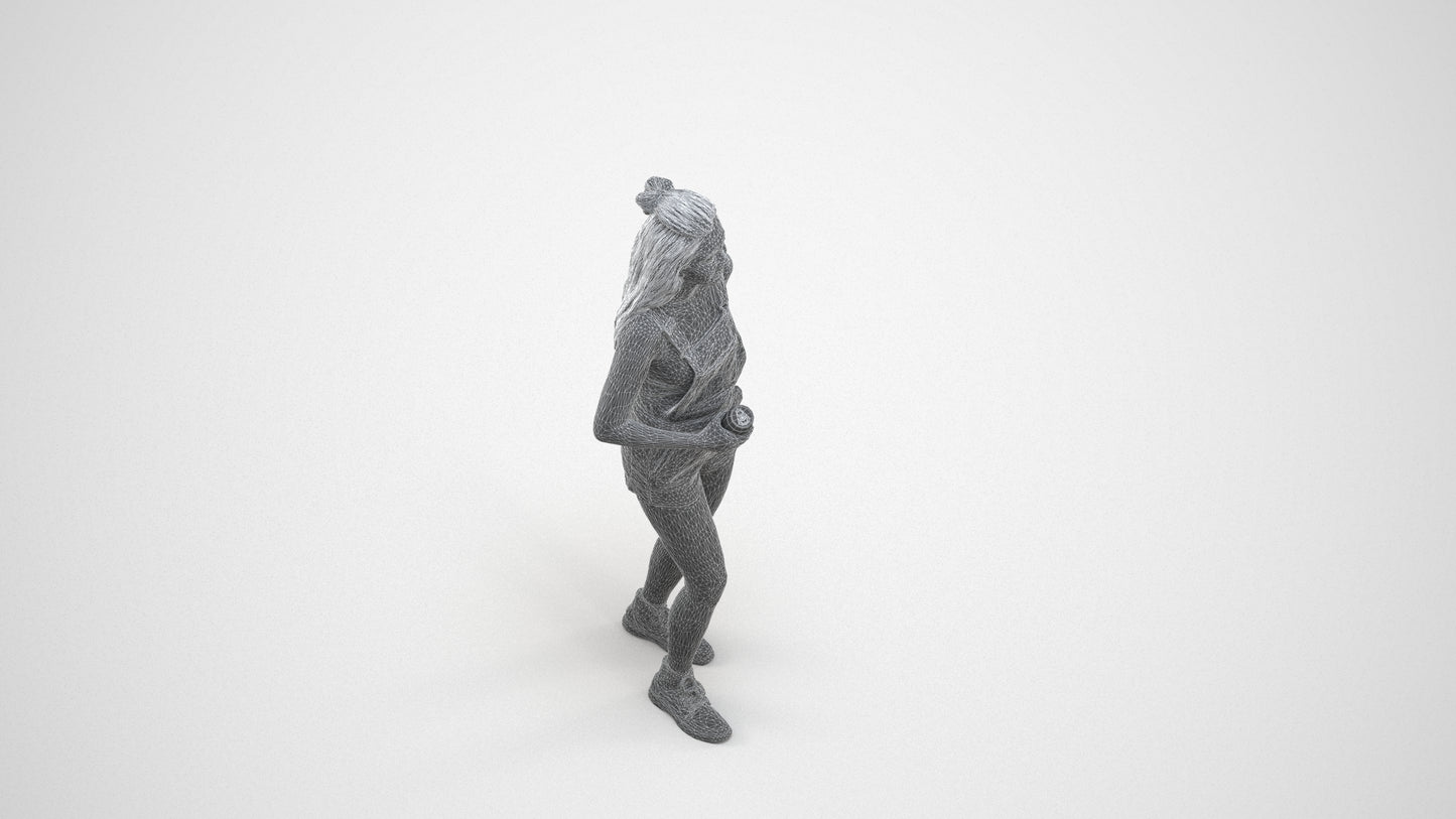 3D people model woman casual standing, scanned human for 3ds Max rendering, wireframe three-quarter view