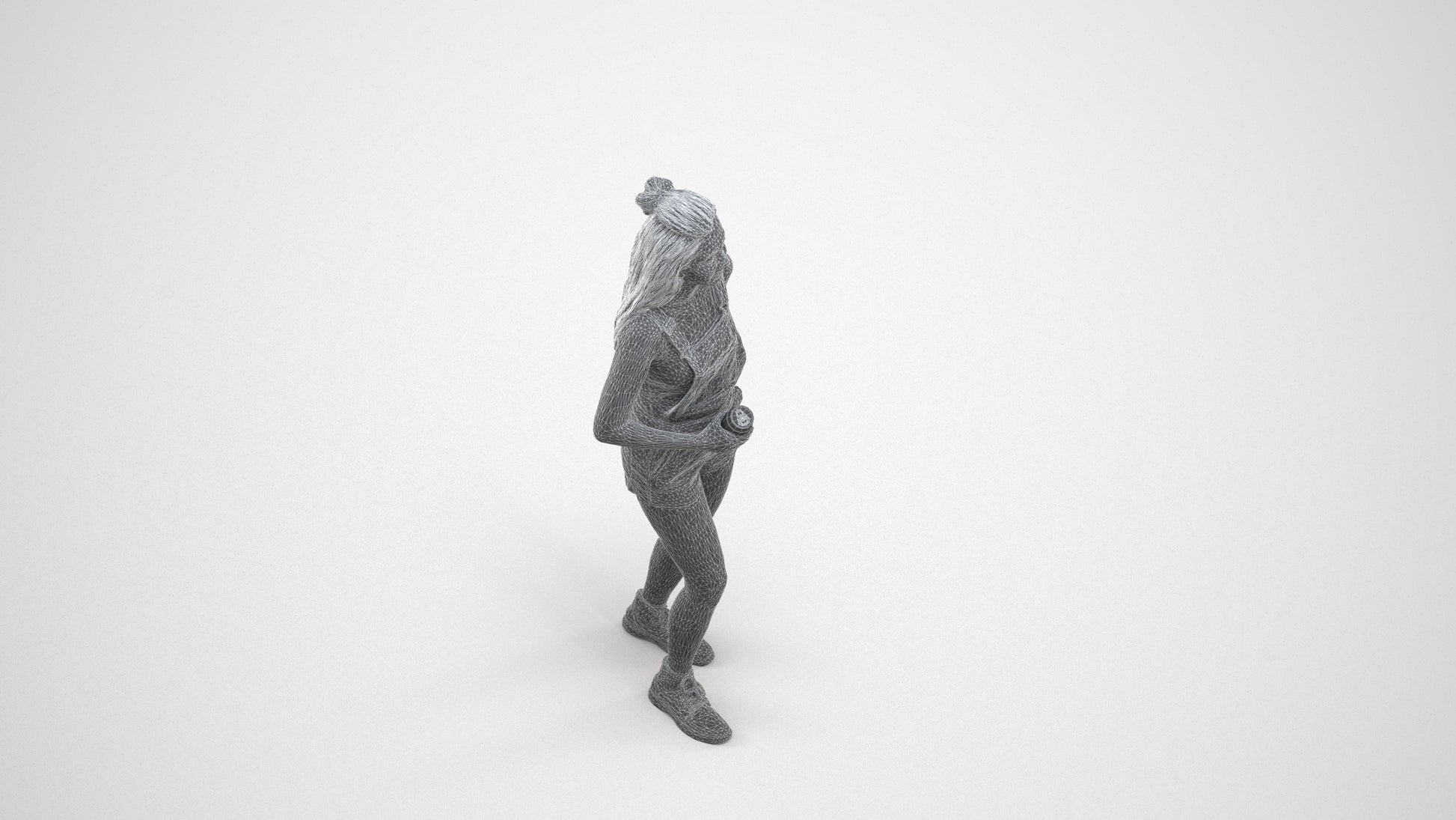 3D people model woman casual standing, scanned human for 3ds Max rendering, wireframe three-quarter view