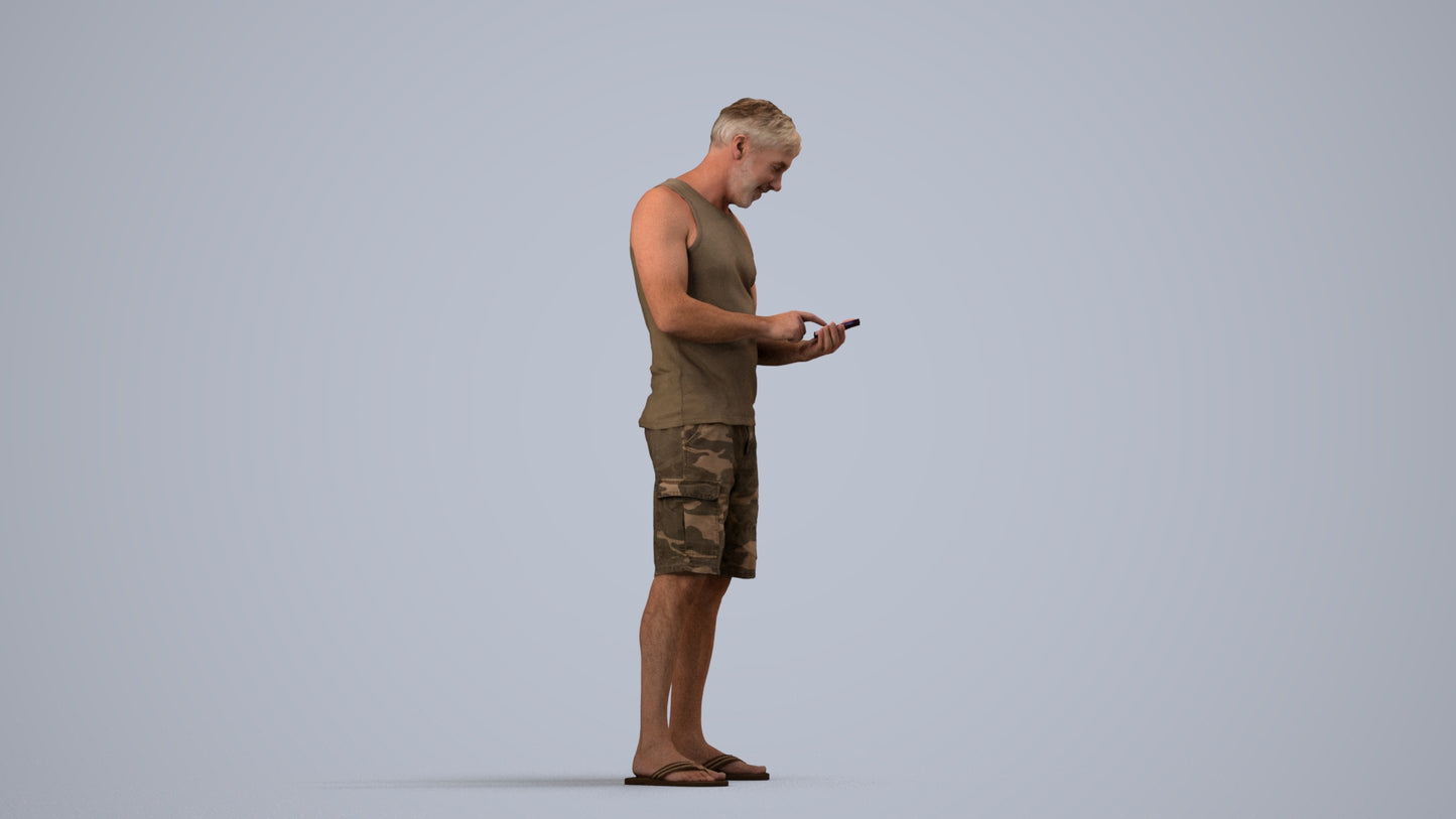 photogrammetry 3D man casual standing, realistic human model archviz FBX, side view render
