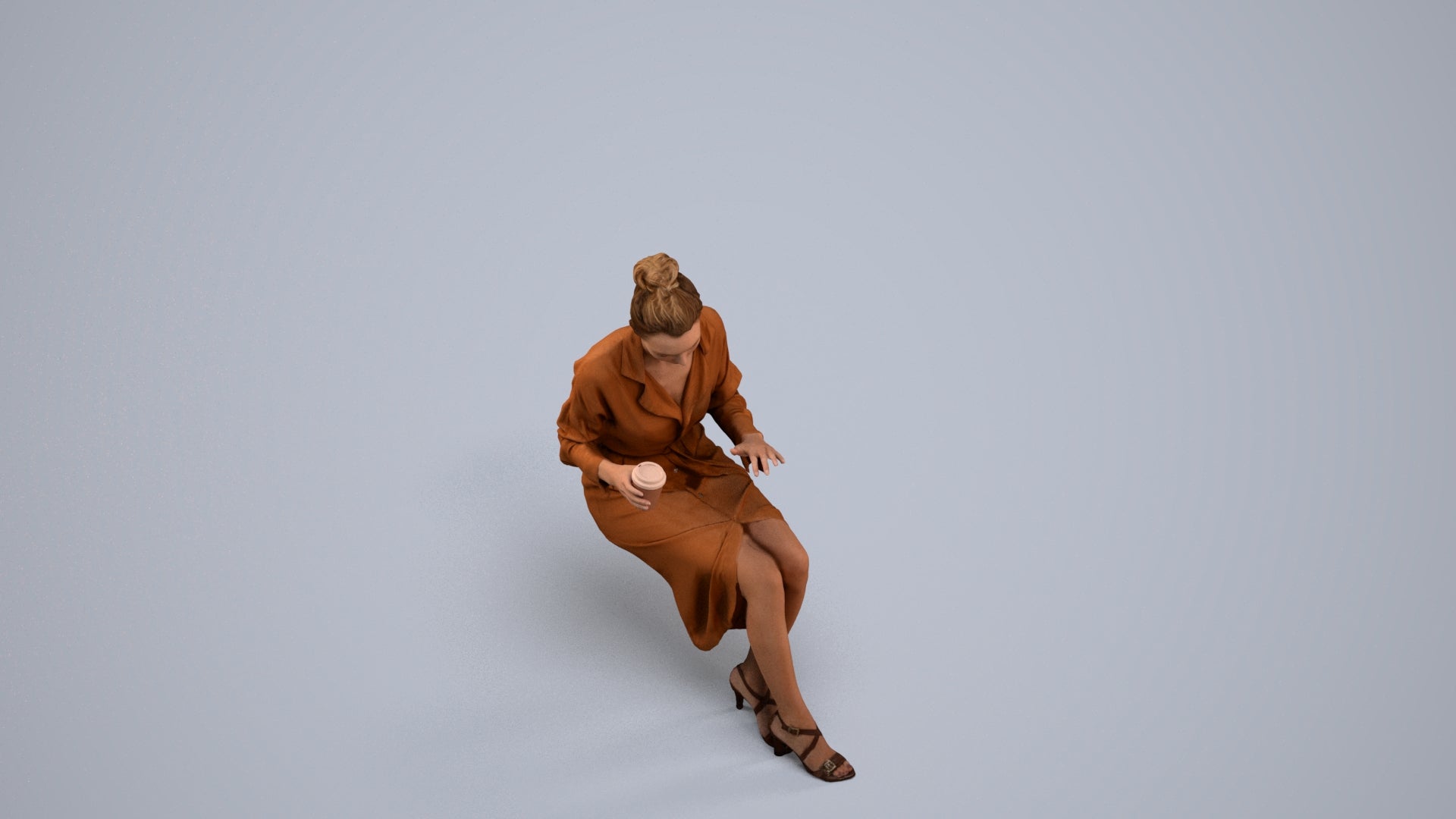 realistic 3D people woman casual sitting, render-ready for V-Ray and Corona, FBX OBJ, back view render