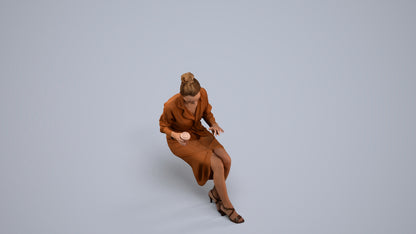 realistic 3D people woman casual sitting, render-ready for V-Ray and Corona, FBX OBJ, back view render