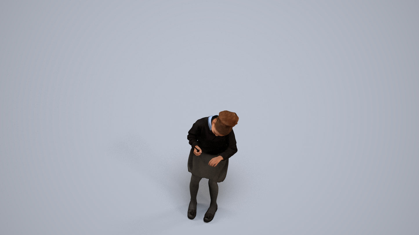 3D human model woman kids, photogrammetry scanned person for archviz, back view render