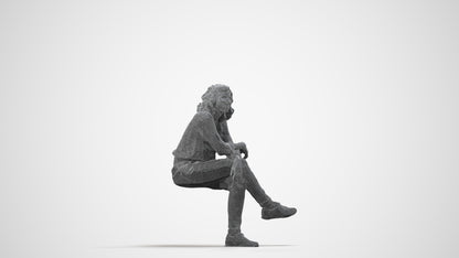 photogrammetry 3D woman casual sitting, realistic human model archviz FBX, wireframe side view
