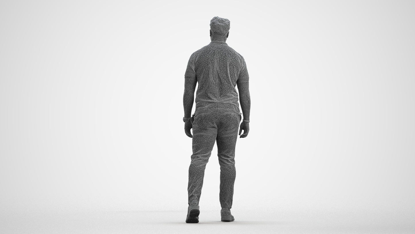 realistic 3D people man casual walking, render-ready for V-Ray and Corona, FBX OBJ, wireframe front view