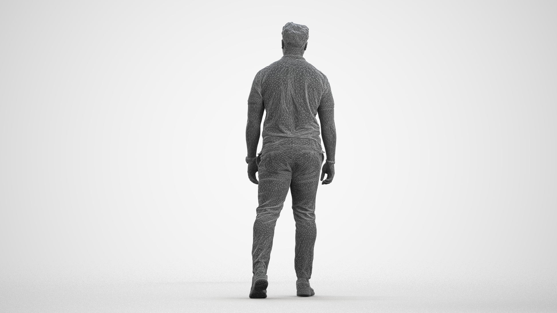 realistic 3D people man casual walking, render-ready for V-Ray and Corona, FBX OBJ, wireframe front view