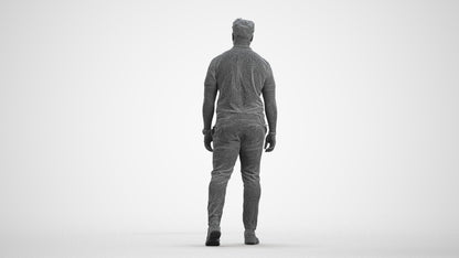 realistic 3D people man casual walking, render-ready for V-Ray and Corona, FBX OBJ, wireframe front view