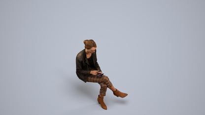 realistic 3D human woman business sitting, archviz people FBX OBJ for Blender, back view render