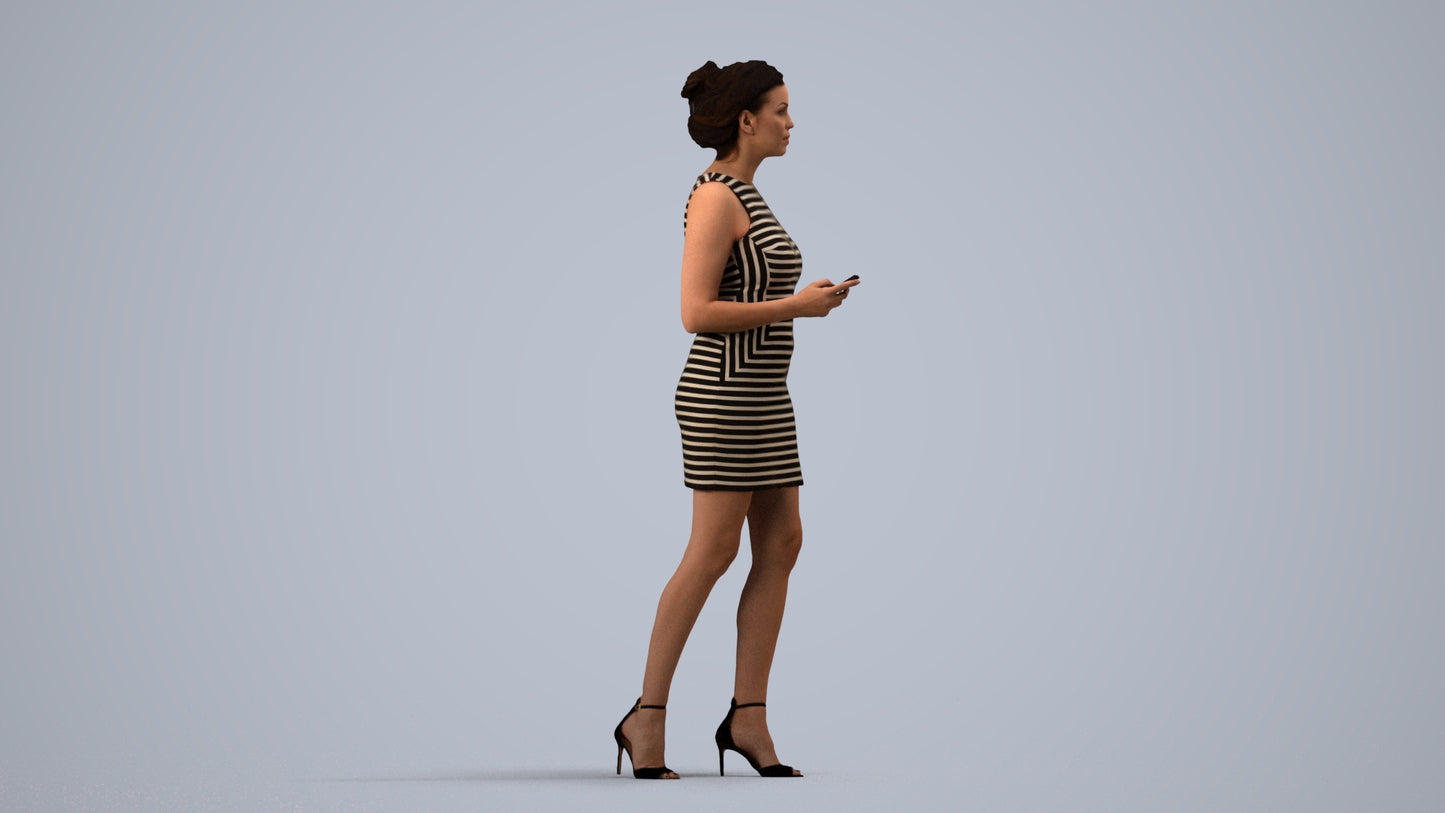 scanned 3D woman casual walking, photogrammetry people for Enscape and V-Ray, side view render
