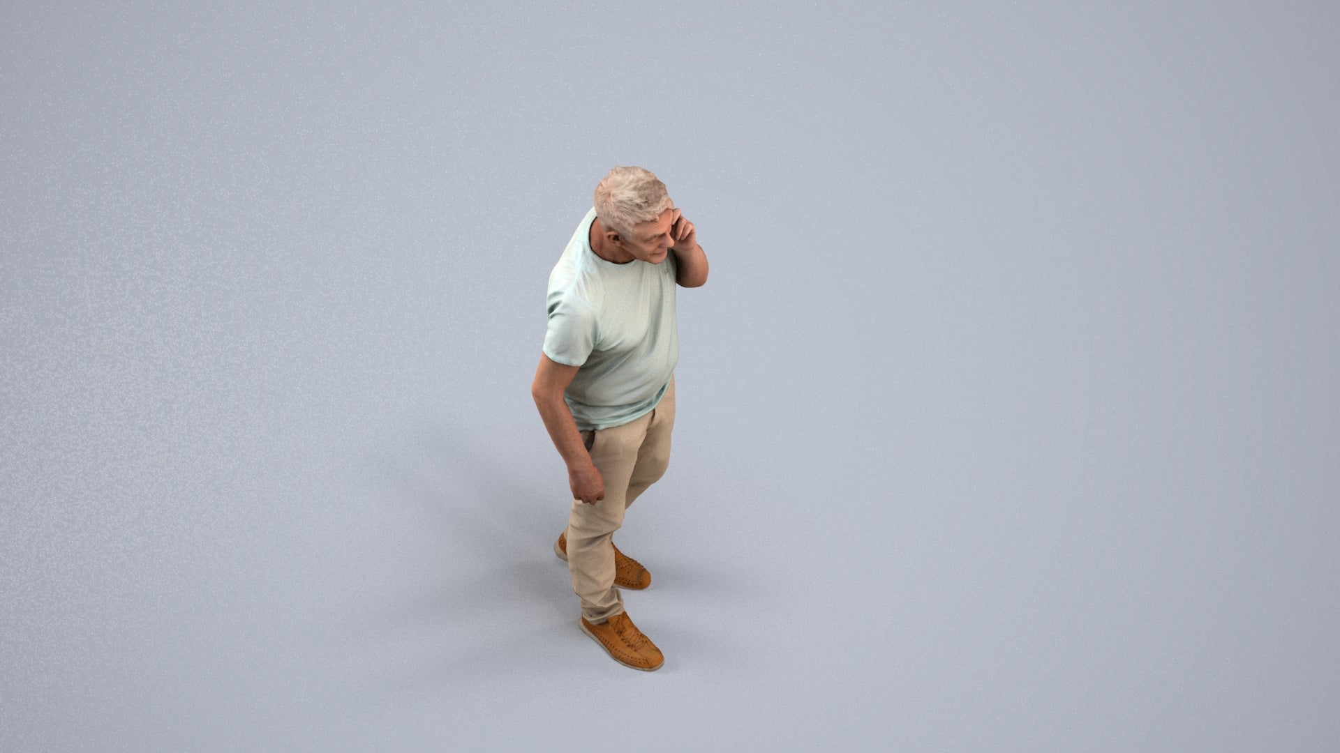 realistic 3D human senior man casual walking, archviz people FBX OBJ for Blender, back view render