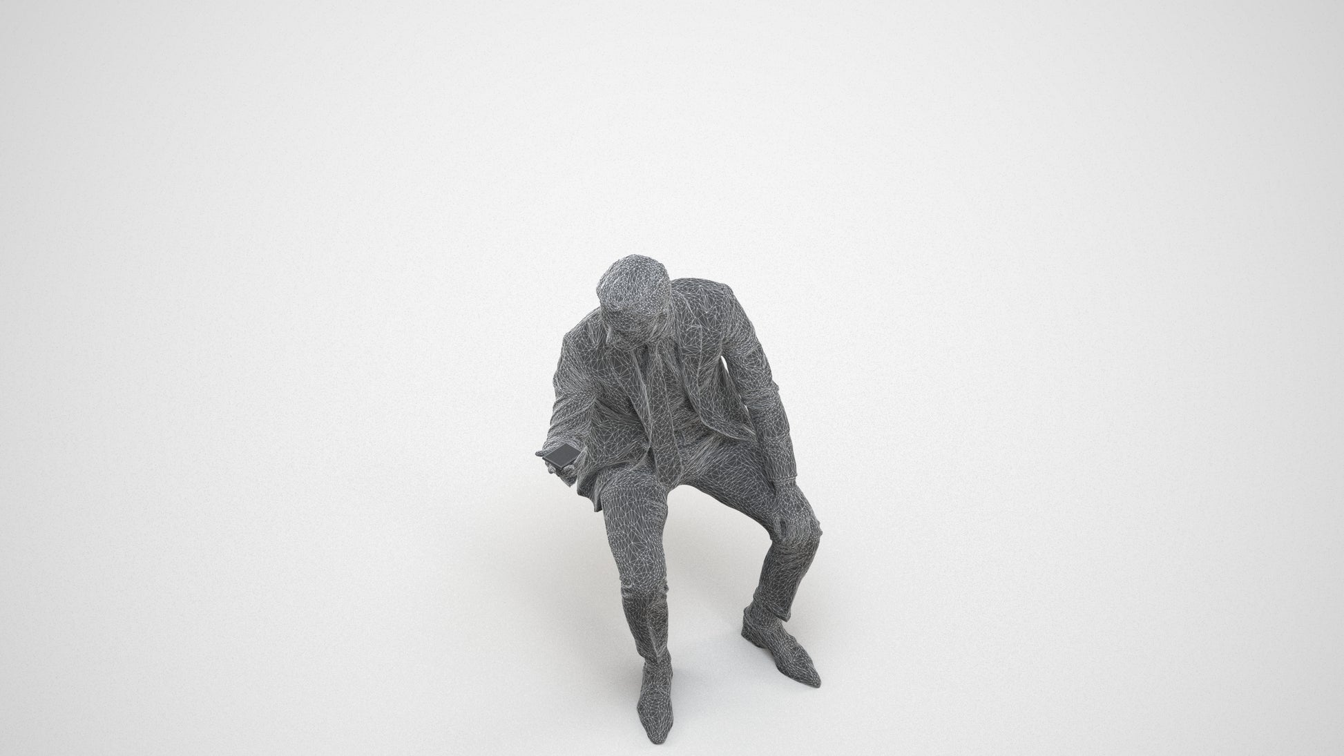 photogrammetry 3D man business, realistic human model archviz FBX, wireframe three-quarter view