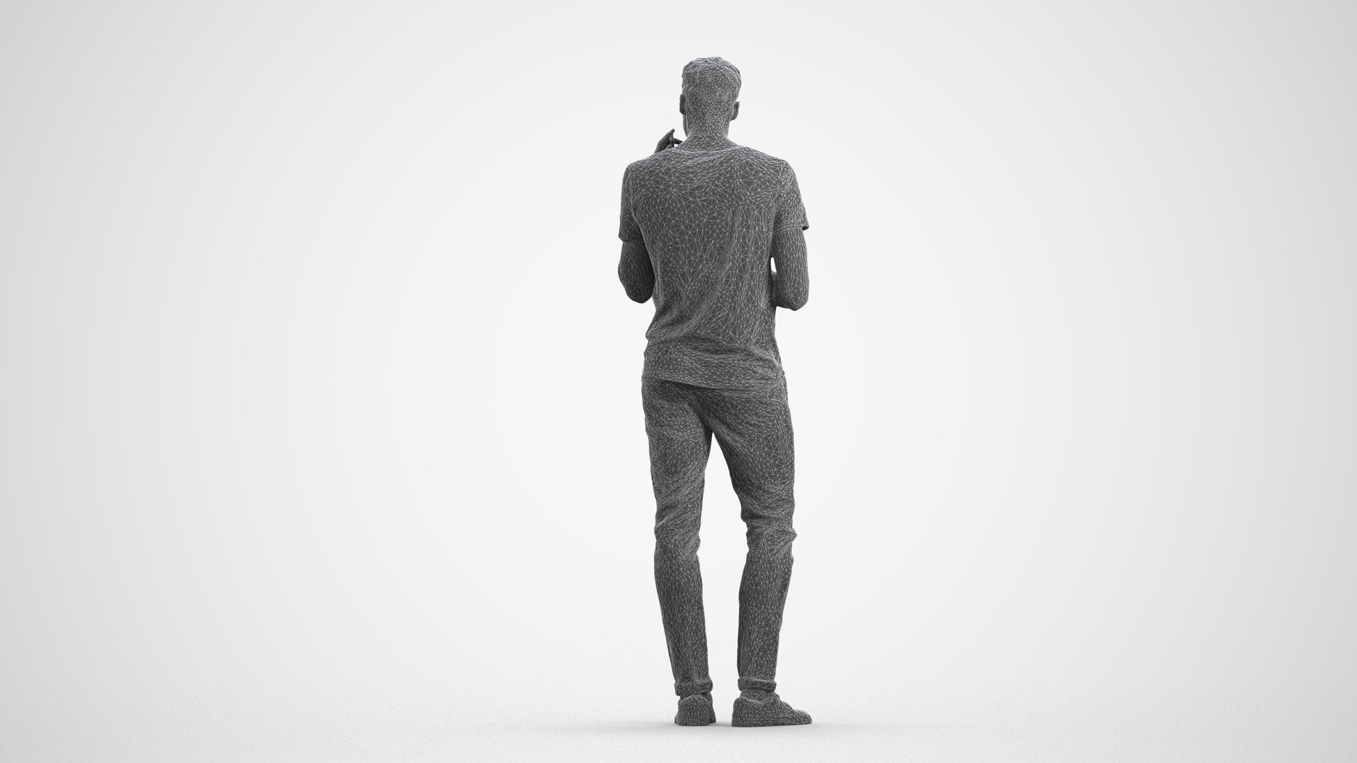 3D people model man casual standing, scanned human for 3ds Max rendering, wireframe front view