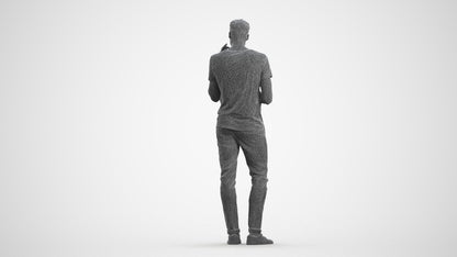 3D people model man casual standing, scanned human for 3ds Max rendering, wireframe front view