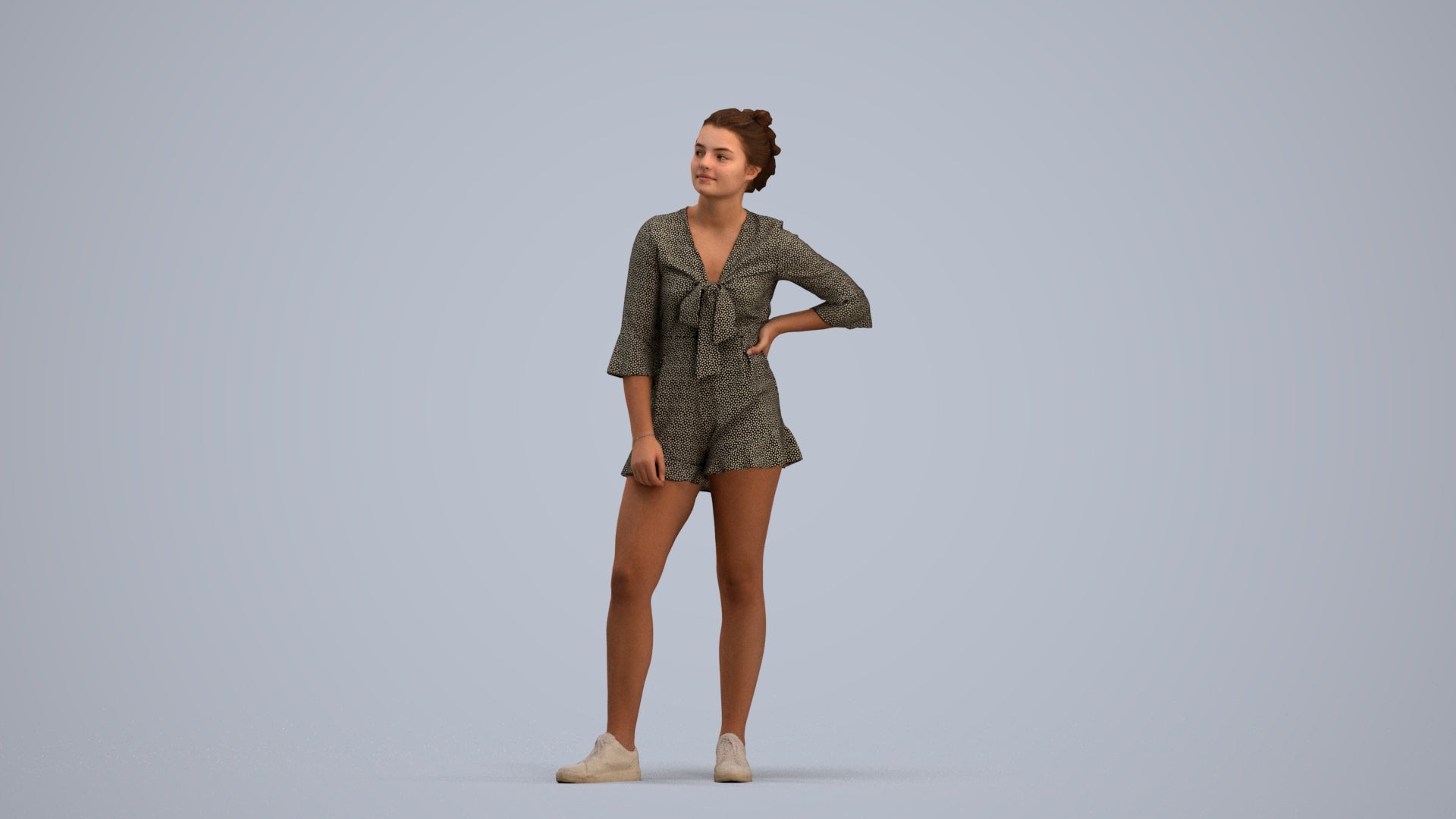 3D human model girl casual kids, photogrammetry scanned person for archviz, standing pose render